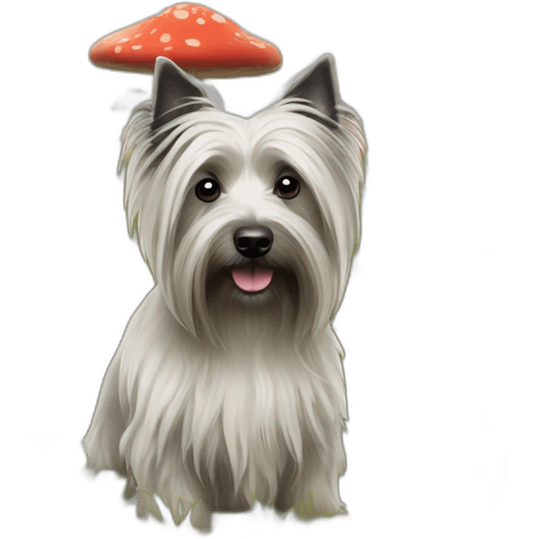 Skye terrier in a mushroom field emoji