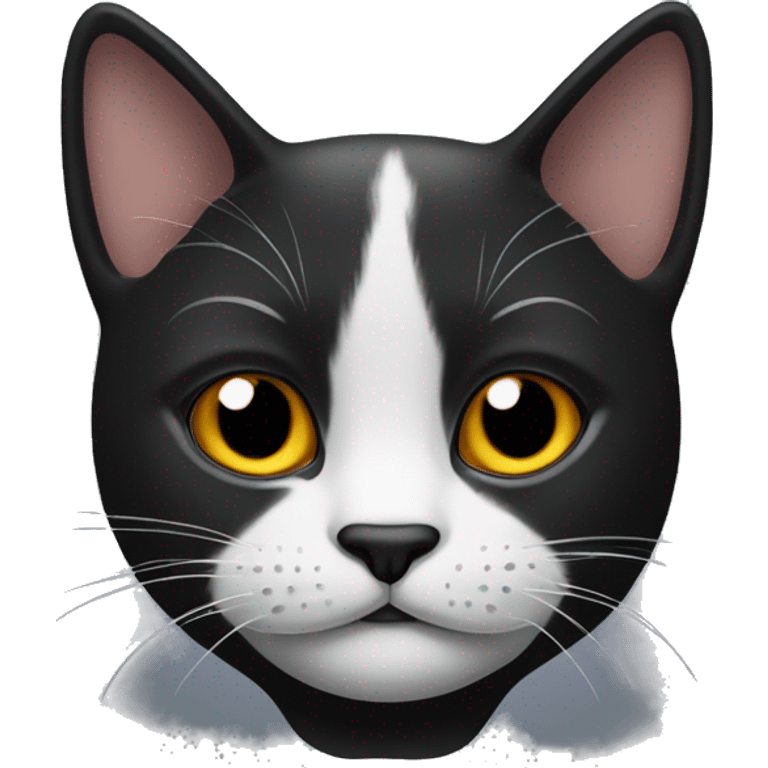 Head of a complete black cat that has only a white spot on the left side of the chin, neck and the space where the moustache grows  emoji