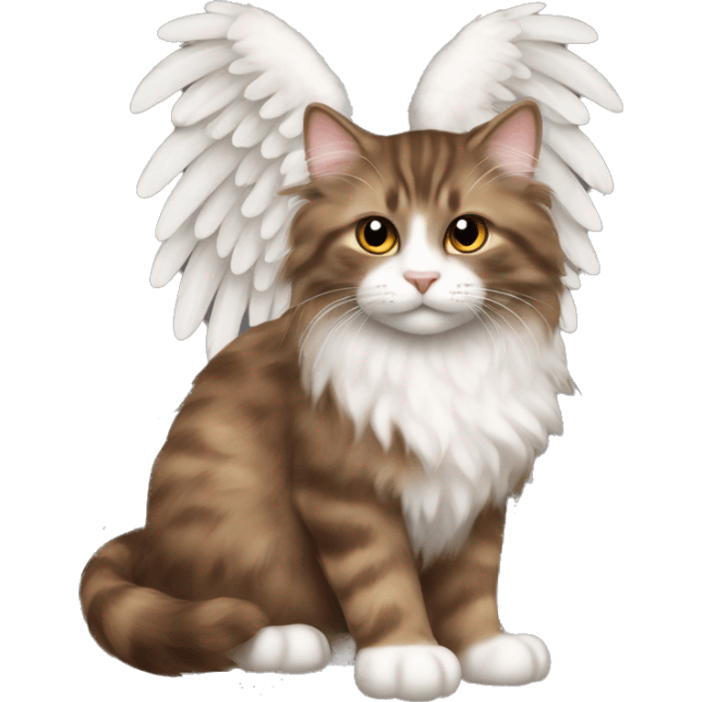 fluffy brown american curl cat with angel wings emoji