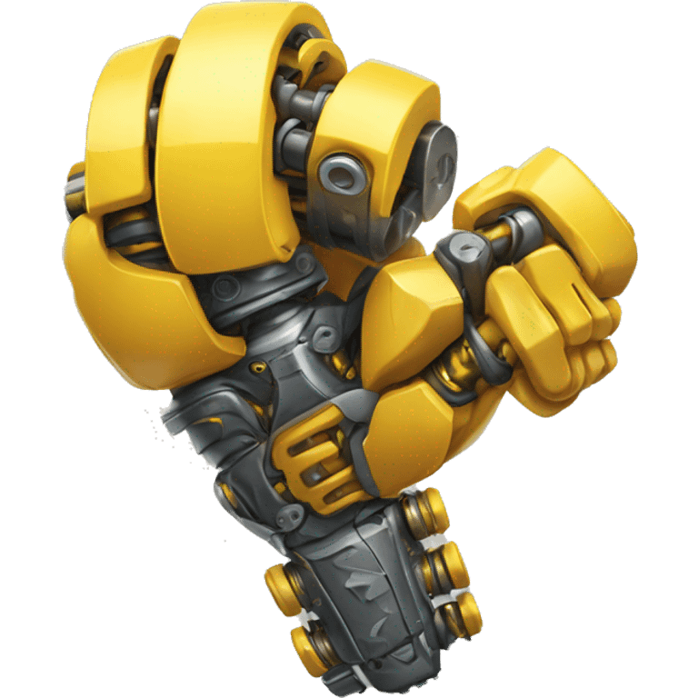 Flexing yellow mechanical cyborg bicep with shocks attached to arm emoji