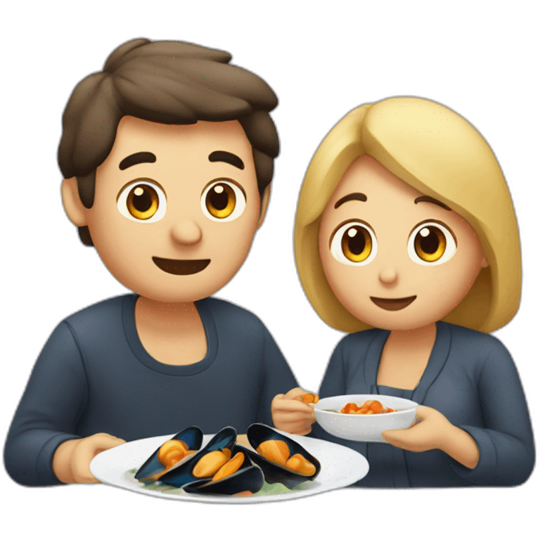 Couple eat mussels with pigeon emoji