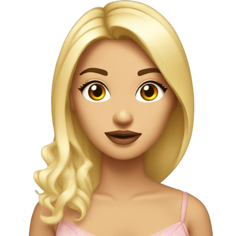 Chica rubia de ojos marrones con ropa coquette emoji