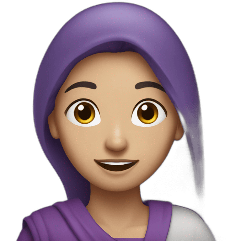 Armenian woman sayin hi in purple clouths  emoji