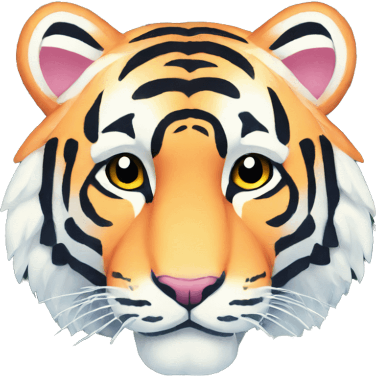 Pixel art of a pastel tiger wearing tropical flowers and leaves emoji