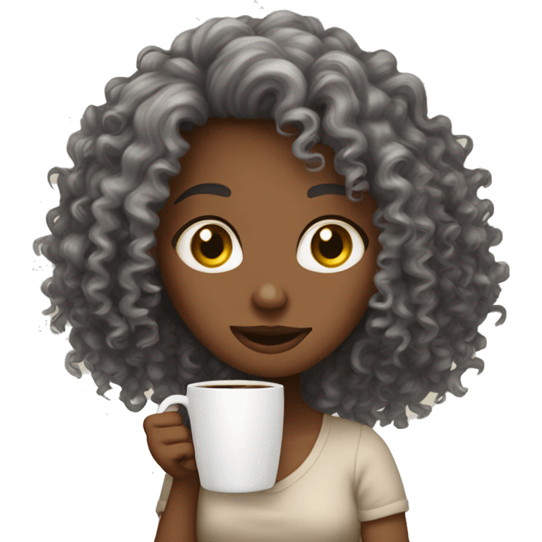 Curly Hair Girl whos drinking coffie emoji