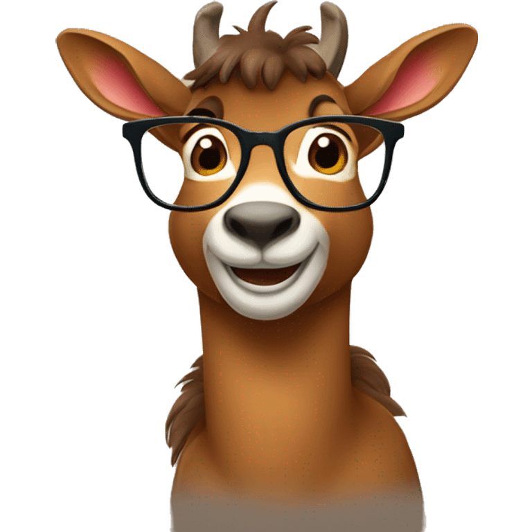 happy smart smiling brown chamois with glasses turn to left emoji