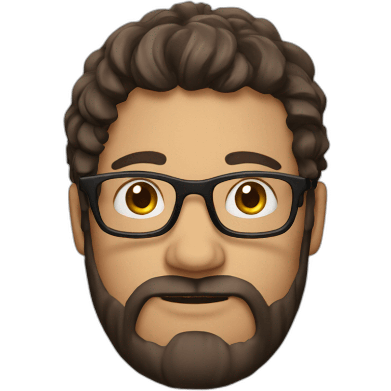 guy with curled mid long hair, brune, with glasses, with small facial hair emoji