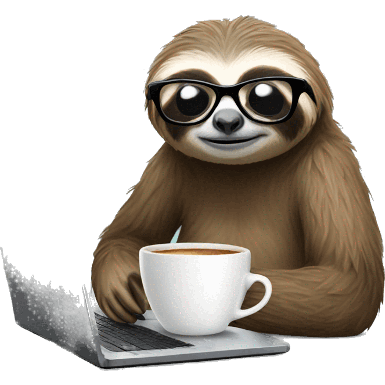 tired sloth wearing glasses with laptop and espresso tonic emoji