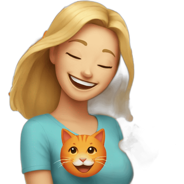 woman laughing with orange cat emoji