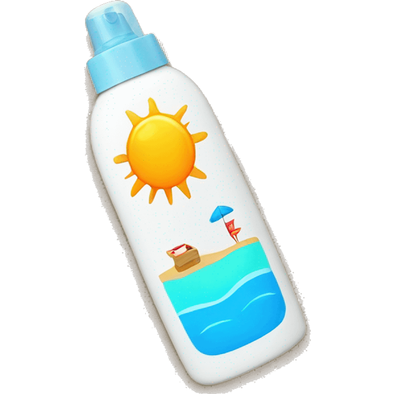 A Sunscreen bottle with a beach picture on the front emoji