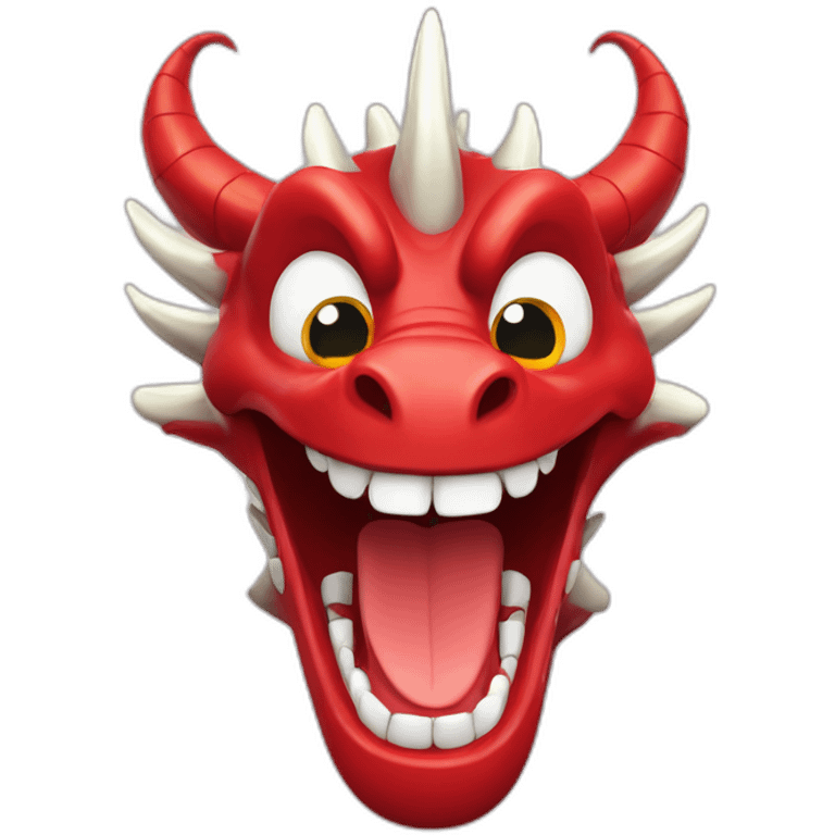 Crazy Happy funny red dragon head with human white teeth and beautiful smile emoji