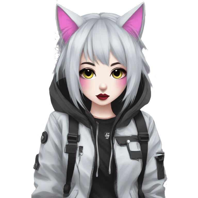 Edgy Kawaii Cute Cool Cartoon Anime Punk Techwear Gothic Catgirl emoji