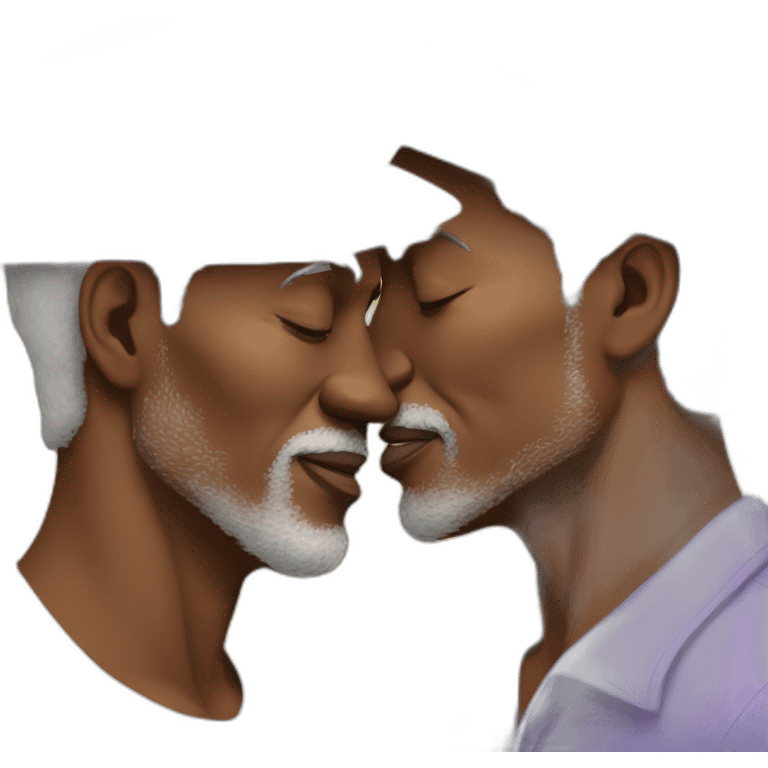 Older African Man with hat kissing  older blond man with hat emoji