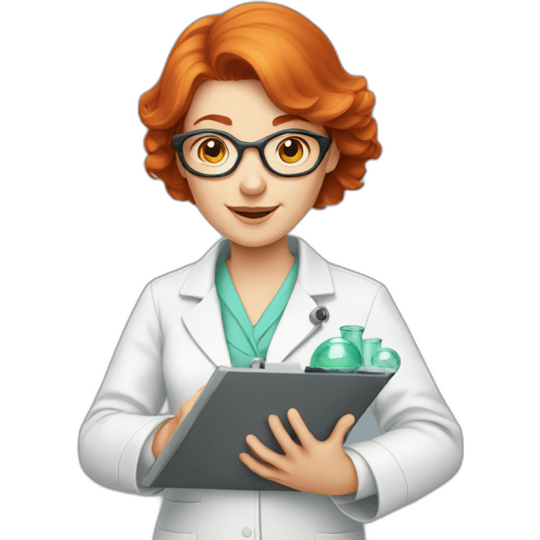 Redhead scientist with mouse on her hand emoji