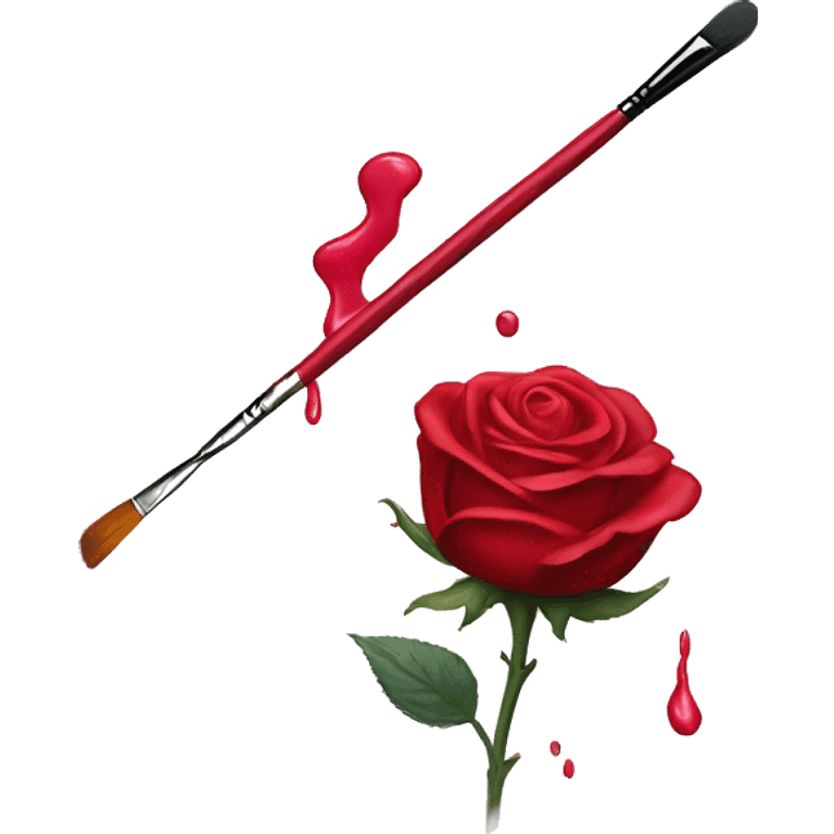 a brush painting a rose in oil paint emoji