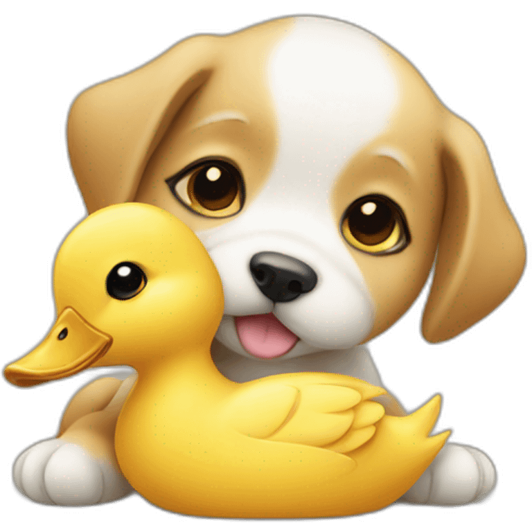 Baby dog hugging duck emoji