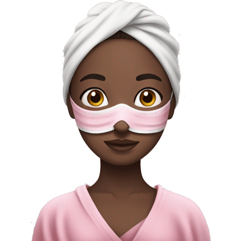 Pale girl with pink face mask in a pink towel with dark brown hair  emoji