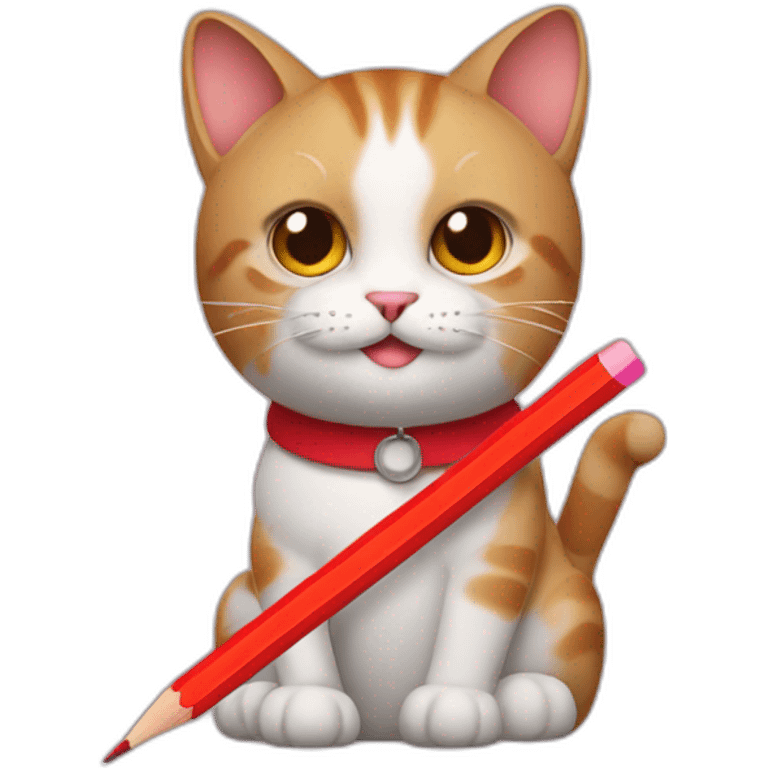 a cat holding a red pencil emoji