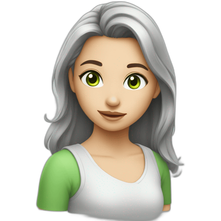 Girls câlin a chat gris aux yeux vert emoji