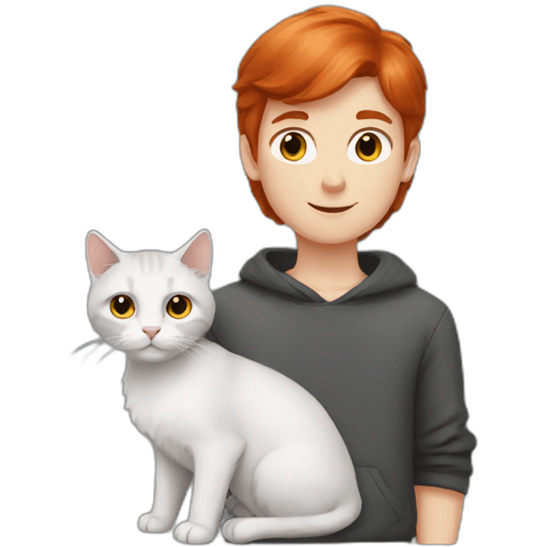 Redhead boy with grey a Scottish lop-eared cat. emoji