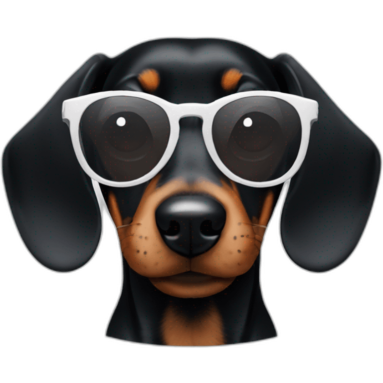 black Dachshund dog face with white rounded sunglasses emoji