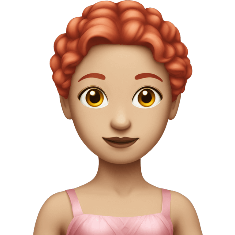 White skin ballerina with pink dress and red hair emoji