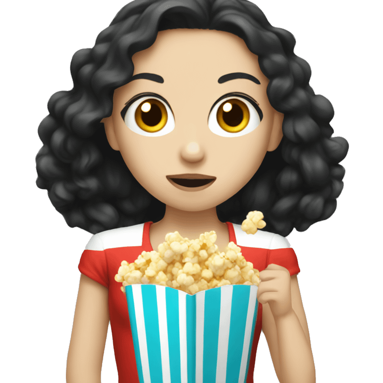 Pale girl with long black hair eating popcorn emoji