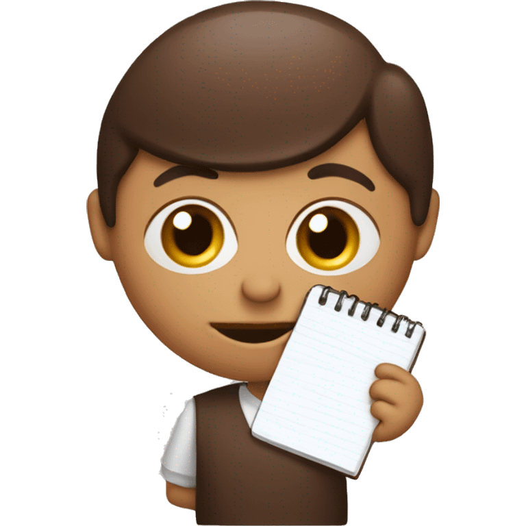 Create an animated, oval-shaped chocolate truffle with expressive eyes, holding a notebook and ready to take an order! emoji