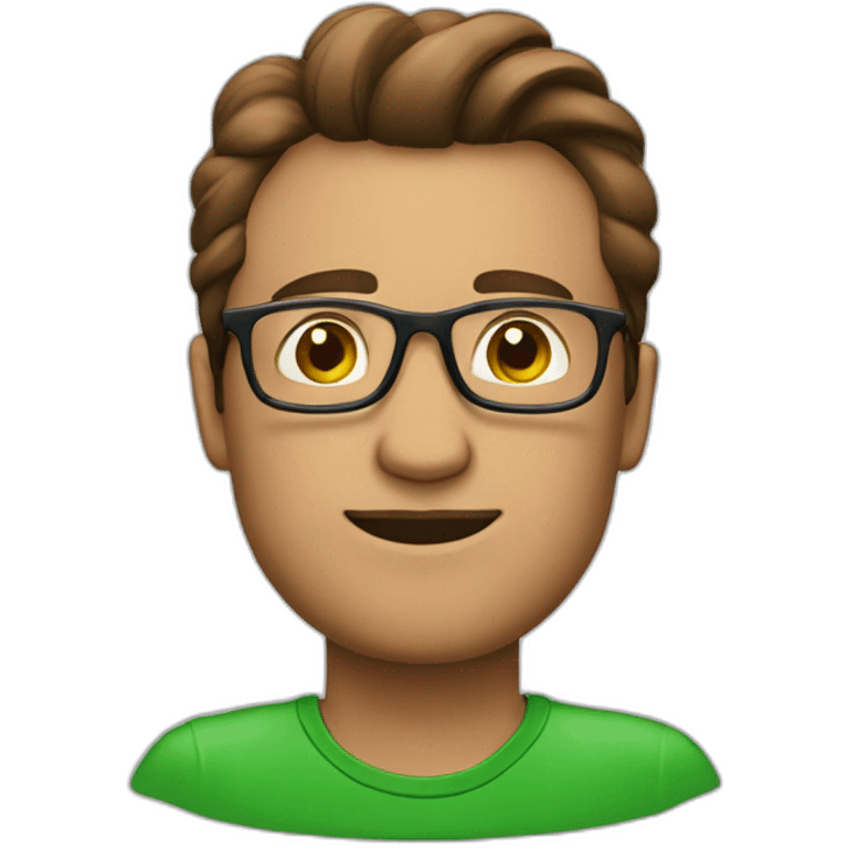 Man with glasses and green color collor red spo shirt emoji