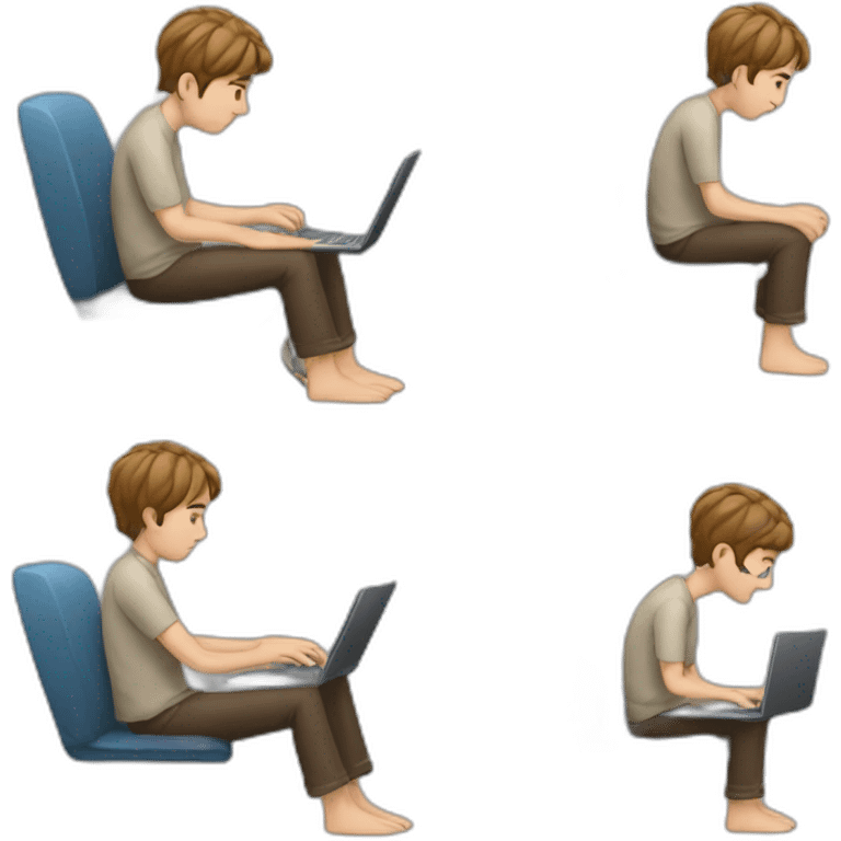 a man with a bad posture sitting on a cahir while using his laptop emoji