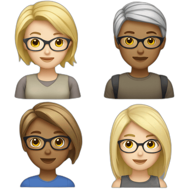 team - female blonde hair, female short brown hair and glasses, female short brown hair and glasses, female short grey hair, male short blonde hair, female blonde hair with glasses emoji