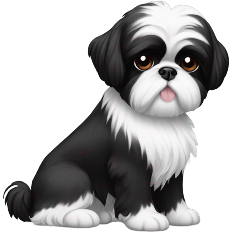 black and white shih tzu with a black head and  emoji