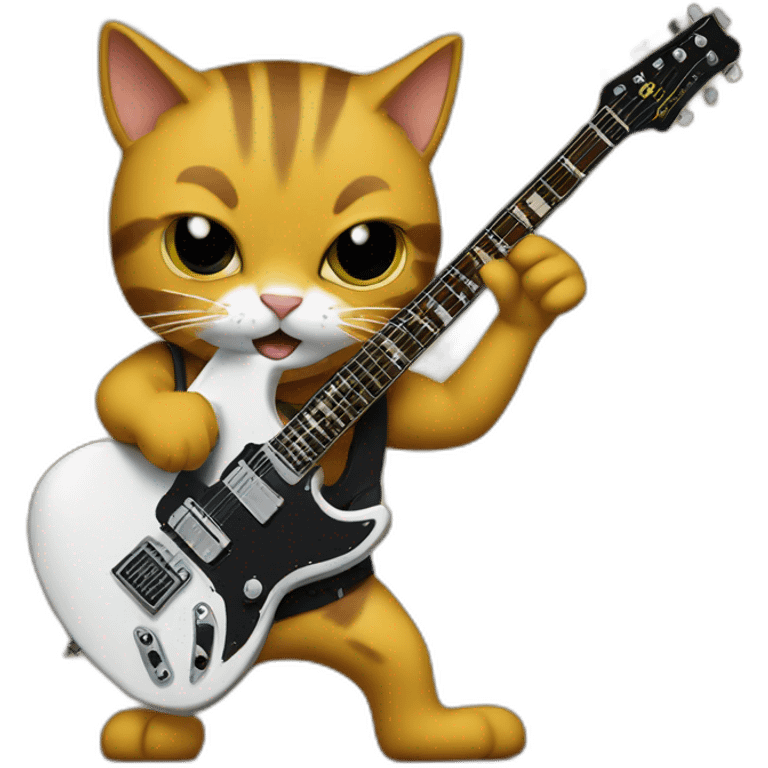 Cat playing electric guitar with AC/DC logo in background emoji