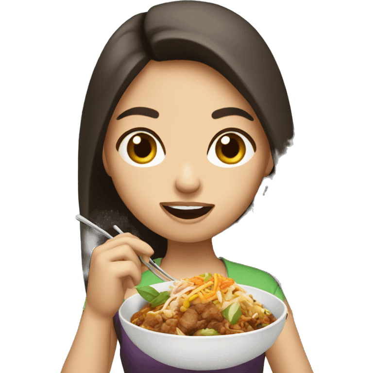 Brunette girl eating bad Thai food  emoji