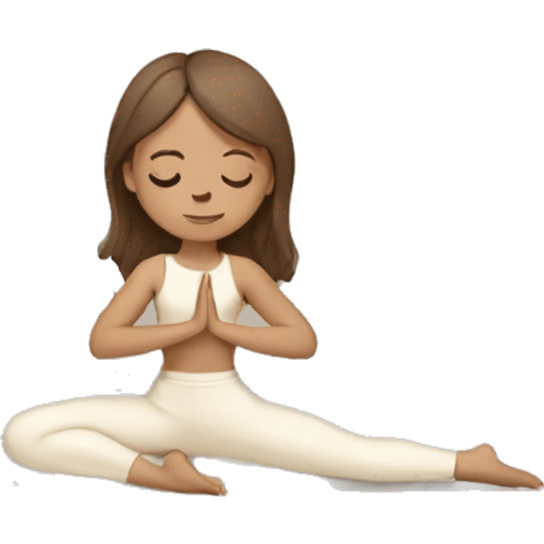 White Girl with brown hair doing yoga in beige tones  emoji