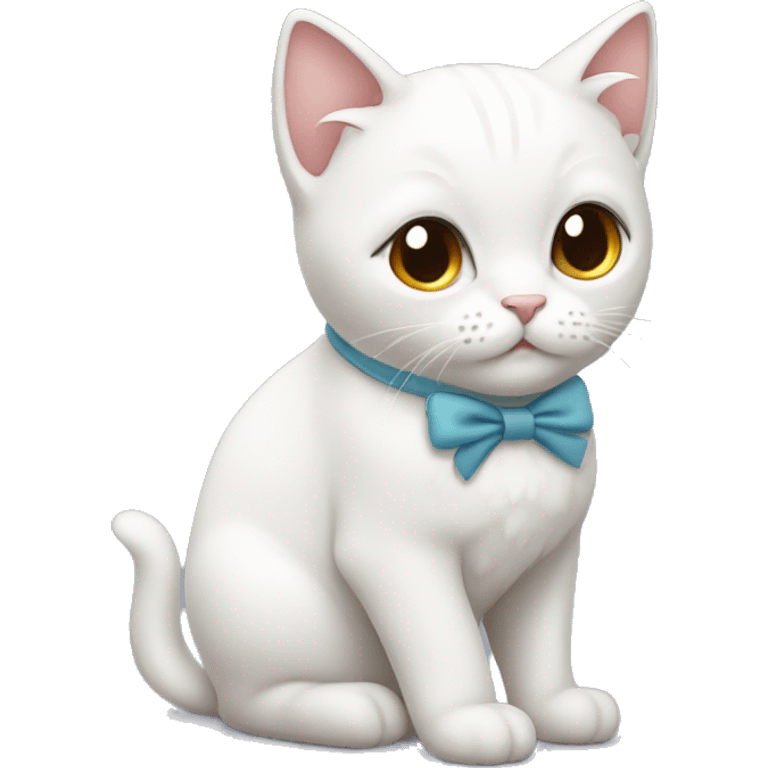 A cute cat in white with a little bow on his head  emoji