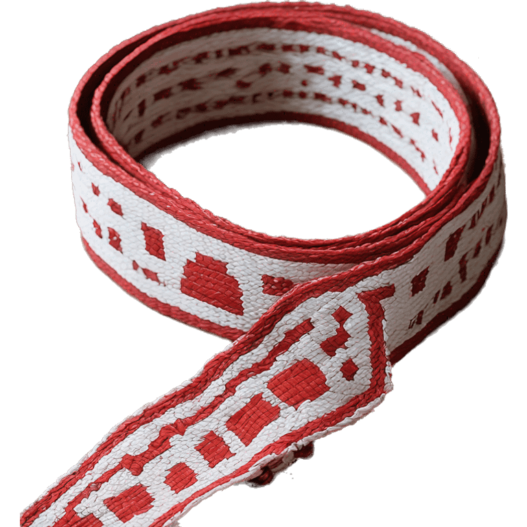 
 belt is considered an excellent handiwork of folk weavers. It consists of two-color red-white patterned fabric emoji