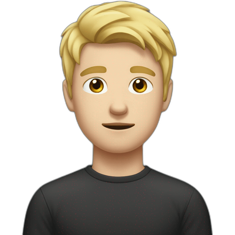 light haired white young man in dark t-shirt with both fists clenched to his forehead in loss emoji