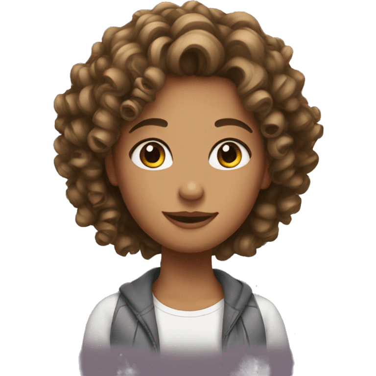 Girl with curly hair and mixed emoji