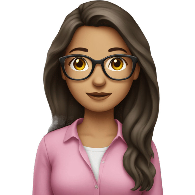 brunette girl, long hair, glasses, pink shirt emoji