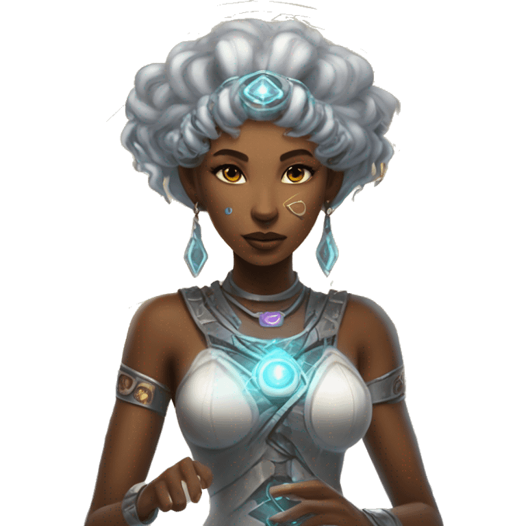 Technomancy Goddess is a mystical being who controls both magic and technology. She can cast spells on technological networks. Her powers blend the ancient art of magic with advanced cybernetics and technology. She can command machines emoji