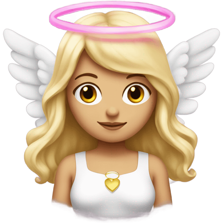 female angel with blonde hair, wings and a halo, with a pink bow tied around her neck  emoji