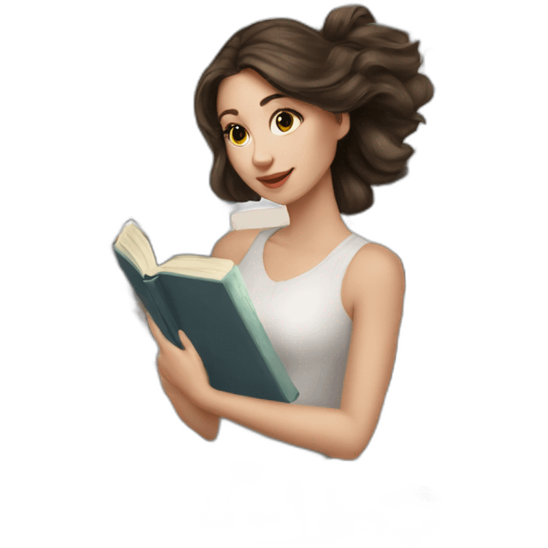 Brunette white beautiful girl with realistic and detailed books emoji