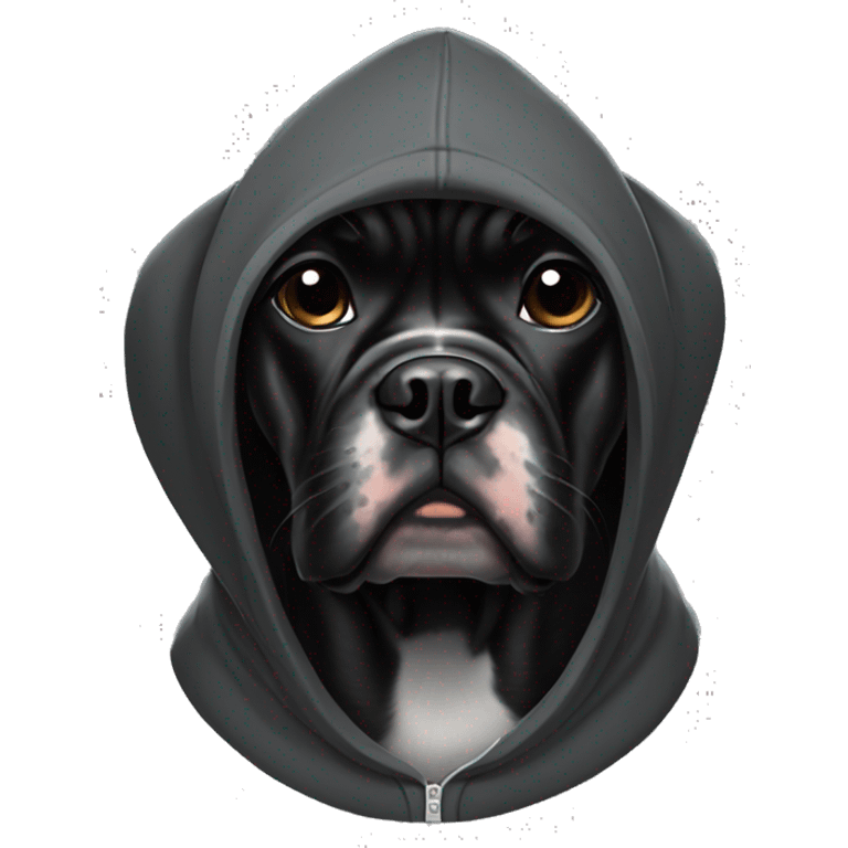 Black boxer dog in hoodie emoji