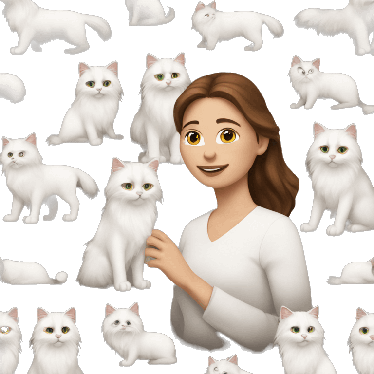 woman with brown hair holding a white Siberian cat emoji