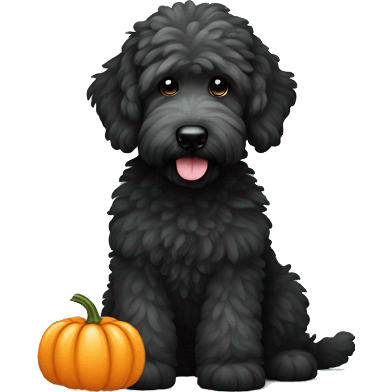 black goldendoodle with pumpkin on side emoji