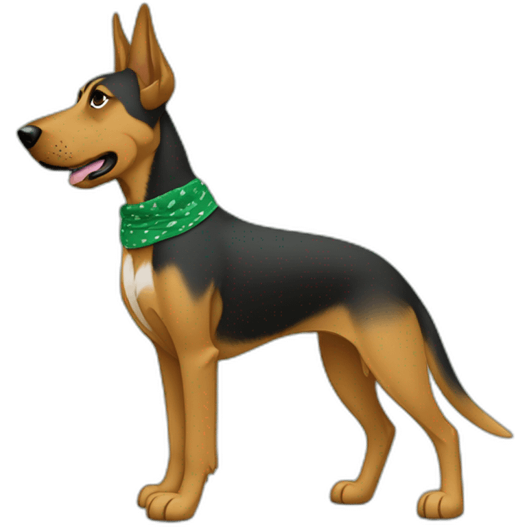 75% Coonhound 25% German Shepherd mix dog wearing small plain green bandana side view full body in profile left facing emoji