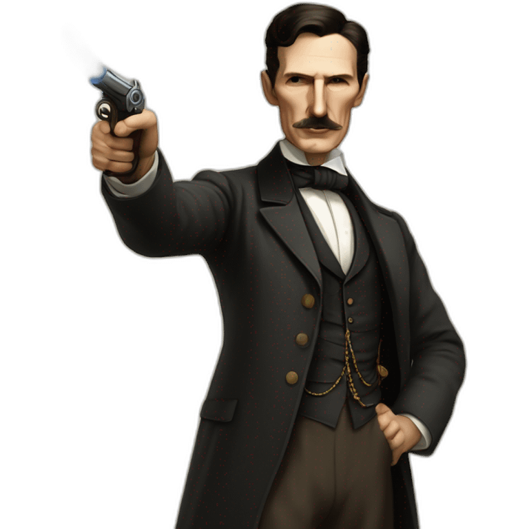 nikola tesla saying sabe muito while pointing a pistol emoji