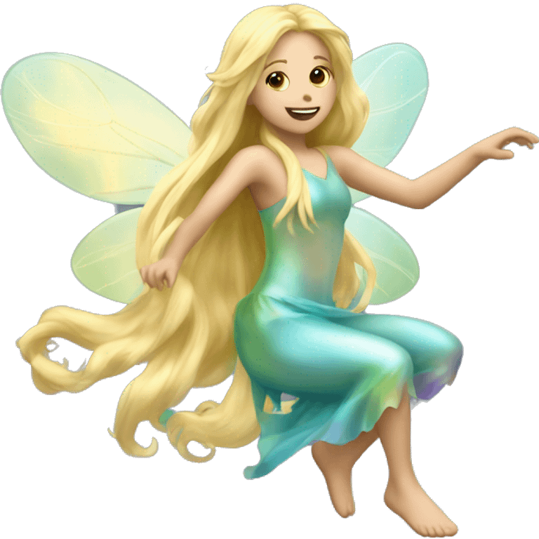 Iridescent fairy flying long hair blonde full body emoji