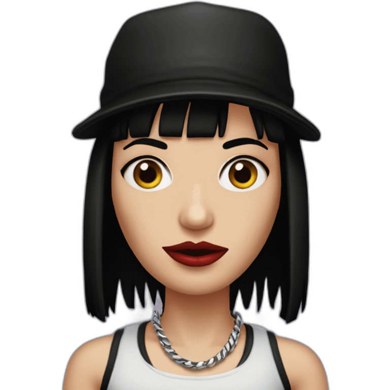 mia wallace with piercings,tattoos and a black cap emoji